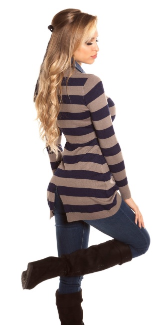 Trendy fine knit long jumper + jeans collar Cappuccino